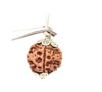 GRI9 4 Mukhi/Faced Nepali Rudraksha Silver Pendant 100% Natural, Original & Certified Rudraksha Round Beads Unisex Both for Men & Women