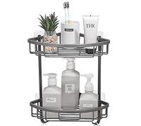 GRICOL Metal Shower Corner Shelf - Wall Mounted with Stickers, Triangular Adhesive Shower Caddy Basket for Bathroom, 2 Level (Grey)