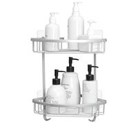 GRICOL Shower Caddy No Drilling Shower Corner Shelf with Stickers Shower Organiser Adhesive Shower Basket Metal Rustproof Bathroom Shelves with 2 Hooks 2 Tiers Silver