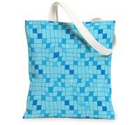 Grid Canvas Tote Bag for Women, Modern Abstract Square Waves Summer Blue Washable Reusable Small Tote Bag Ideas for Family Friends Colleagues Reading Loves 13x15 Inch