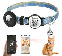 Grid Cloth Breakaway Cat Collar with Smart ID tag with AirTag Holder and Bell, Light, Adjustable,AirTag, Integrated Air Tag Cat Collar for Apple.Tracker for Girl Boy Cats Kittens(Blue B)