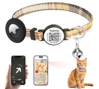 Grid Cloth Breakaway Cat Collar with Smart ID tag with AirTag Holder and Bell, Light, Adjustable,AirTag, Integrated Air Tag Cat Collar for Apple.Tracker for Girl Boy Cats Kittens(Brown)