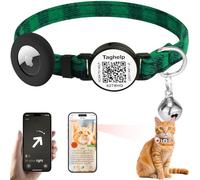 Grid Cloth Breakaway Cat Collar with Smart ID tag with AirTag Holder and Bell, Light, Adjustable,AirTag, Integrated Air Tag Cat Collar for Apple.Tracker for Girl Boy Cats Kittens(Green)