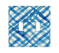 Grid Double Light Switch Cover Plate, Modern Contemporary Lines Crosshatch Summer Blue Plastic Standard Size Switch Plate Decorative for New Apartment Home Bedroom Office Decor