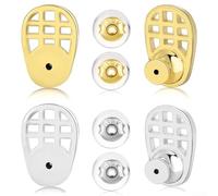 Grid Ear Lobe Supporters for Heavy Earrings| Anti-Sag Earring Backs with Geometric Design| Copper Alloy & Silicone Stops for Men Women| Gold and White Gold Finish