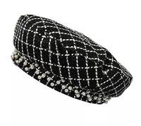 Grid Hat Painter Cap Pearl Decorated Dome Octagonal Thanksgiving New Year Banquet Party Red Hats Outside The Waistband Accessories Black Army Cute Set