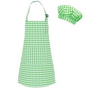 Grid Kids Apron and Chef Hat Set, Adjustable Check Child Chef Aprons