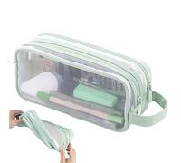 Grid Mesh Pencil Case, 2 Compartment Bag Clear Zipper Transparent Stationary Makeup Bag, Mesh Pencil Case for Business, Offices, Teen, Student, Adult, College Evikoo, Light Green, 1