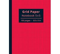 Grid Paper Notebook 5x5: Graph Paper for Math, Science and Engineering Students - Quad Ruled, 5 Squares Per Inch, 8.5 x 11 Inches, 100 Pages, Red Cover