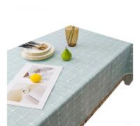 Grid Print Tablecloth with Tassel Edge - Waterproof & Oil Resistant Linen Blend Rectangle Table Cover for Dining Kitchen Decor(Green)
