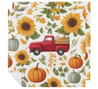 Grid Pumpkin Flower Cloth Napkins 2 Pack Fall Fall Maple leaves Reusable Dinner Table Napkins for Home Hotel Restaurant Weddings Party