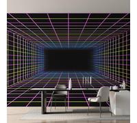 Grid Tunnel Wallpaper, Optical Illusion Wall Mural for Living Room, Bedroom, Non-Woven Wall Papaer Decoration, Photo Wallpaper & Home Decor, 200x140 cm (WxH) K-MZ&2