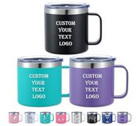 Gridachi Personalised Insulated Coffee Tumbler 12/14oz Engraved Stainless Steel Coffee Mug with Name Logo Text Custom Travel Mug with Handle and Lid Tumbler Gift for Women, Men, Friends