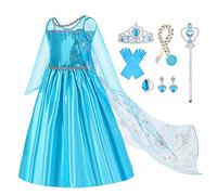 Gridamea Elsa Dress Up for Girls-Frozen 2 Princess Costume for Kids with Crown,Wand,Braids,Rings,Earrings,Gloves for Party/Cosplay/Wedding 7-8 Years