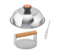 Griddle Burger Press Set with Dome Cover, Stainless Steel Smash Burger Tool for Home Kitchen BBQ Cooking, Dome Griddle Flat Top Cooking Smash Tool with Press Cover and Screwdriver Smasher
