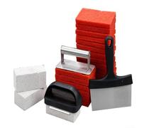 Griddle Cleaning Kit Designed to Work on Flat Top Griddles with 3 Stones 20 Pads 1 Scraper and Heat-Safe Handle Options