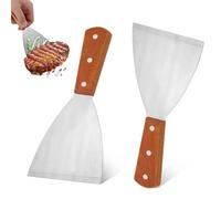 Griddle Scraper, Stainless Steel Slant Edge Grill Griddle Scrapers for Cast Iron Wood Handle Spatula Scrapers for Food Service/Cooking/Cleaning, Ideal for BBQ Indoor & Outdoor (2)