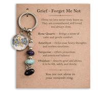 Grief Healing Crystal Set - Forget Me Not Gift with Rose Quartz Amethyst Turquoise Obsidian, Natural Stones for Emotional Comfort & Bereavement Remembrance - Memorial Sympathy Gift for Loss of Loved