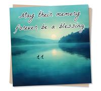 Grief or Sympathy Card for the Loss of A Loved One - Beautiful, Birds, Blue Lake, Sunset - May Their Memory Forever Be A Blessing - For a Daughter, Son, Child, Grandchild, Husband, Wife, Best Friend