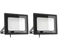 GRIFEMA 50W LED Floodlight Outdoor, 5500LM, 6500K Cool White, IP66 Waterproof, Adjustable 180° Bracket, Security Lighting for Garden, Garage, Yard, No Plug (Pack of 2)