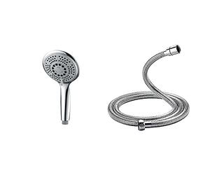 GRIFEMA COMPLENTO-G803 Round 120mm Big Hand Shower with Water-Saving Funtion, Handheld Shower Head with 5 Spray Patterns & G851-20 Universal Shower Hose, Flexible Pipe Tube, 200 cm, Stainless Silver