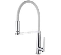 GRIFEMA DOVER-G14102B LED Kitchen Sink Mixer Tap with Black Flexible Waterline,3 Color Changes Spray spout, 3/8 Inch Hose, Chrome/White