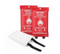 GRIFEMA Fire Blanket for Kitchen Pack of 2, Fire Blanket 1 x 1 m, Fire Protection Blanket with Quick Release - Ideal for Household, Barbecue, Fireplace, Car, Office & Warehouse, GA3002