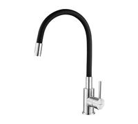 Ibergrif Black Kitchen Sink Mixer Tap with Pull Out Dual Function Sprayer, 360° Swivel Single Lever Swivel Spout Kitchen Mixer Tap with Black Silicone Hose, Brushed