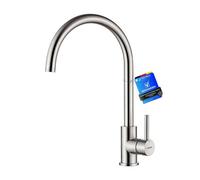 Grifema G 4008 Kitchen Sink Taps Mixer With Single Lever High Arc 360 Swivel, Stainless Steel 1 Hole Chrome Finish, Classic