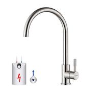 GRIFEMA G4008-98 Kitchen Sink Taps Mixer Low Pressure, Single Lever 360° Swivel High Spout for Kitchen Sink with UK Standard Fittings, Chrome, Silver