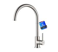 GRIFEMA G4008 Kitchen Sink Taps Mixer with Single Lever High Arc 360°Swivel, Stainless Steel Kitchen Mixer Taps 1 hole with Chrome Finish, Classic Design[Energy Class A+]