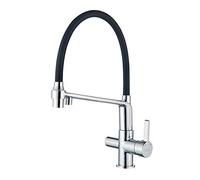 Grifema G4010-2 Dover, 3 Way Kitchen Tap For Filter Water Purifier, Black Sink Mixer With Shower Head, Chrome [Amazon Exclusive], 3/8 de pulgada