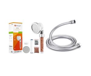 GRIFEMA G852 PVC Smooth Shower Hose 1.5m / 59 inch, Replacement Shower Pipe with Brass Connection and M22025 Shower Head with Beads Filter, 3 Modes Shower Head Filter