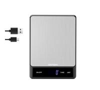 GRIFEMA GA2008-1 Rechargeable Digital Kitchen Scales, Weighing Range 1g to 5kg (11lb), Backlit LCD (6 Units), Stainless Steel Platform, USB Charging Cable Included