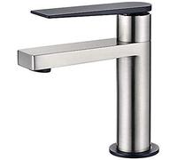 GRIFEMA LYON-G11101A Eco Bathroom Basin Mixer Tap with Water-Saving Function Aerator, 3/8 Inch Hose, Nickel Brushed/Black