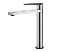 GRIFEMA LYON-G11101A High Spout (23CM) Eco Basin Mixer Tap for Bathroom or Hotel with Water-Saving Function Aerator, 3/8 Inch Hose, Nickel Brushed/Black