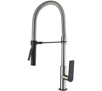 GRIFEMA LYON-G14001A Pull Out- Down Kitchen Mixer Taps with Black Dual Function Spray Head and Tall Flexible Spout (59cm), Nickel Brushed