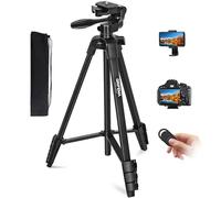GRIFEMA Phone Tripod, 55” Camera Tripod Stand with Wireless Remote Shutter, Holder Mount, Carry Bag, Aluminum Extendable DSLR Tripod for iPhone, Android Phone, Action & DSLR Camera, GB1001-Black
