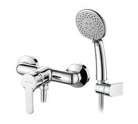 GRIFEMA PORTO-G12003 Single Lever Bath Shower Mixer Tap with 1.5 m Hose Pipe, ABS Shower Holder and 5-Function Shower Head and Eco-Click, 1/2 Inch Hose, Chrome