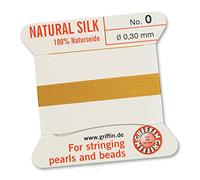 GRIFFIN 100% Natural Silk Beading Cord String Thread - Amber - 2 metres with one needle - Size 0.3mm
