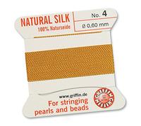 Griffin 100% Natural Silk Beading Cord String Thread - Amber - 2 metres with one Needle - Size 0.60mm