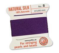 GRIFFIN 100% Natural Silk Beading Cord String Thread - Amethyst Purple - 2 metres with one needle - Size 0.80mm