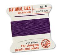 GRIFFIN 100% Natural Silk Beading Cord String Thread - Amethyst Purple - 2 metres with one needle - Size 0.70mm