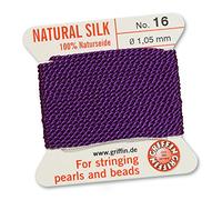 GRIFFIN 100% Natural Silk Beading Cord String Thread - Amethyst Purple - 2 metres with one needle - Size 1.05mm