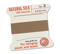 GRIFFIN 100% Natural Silk Beading Cord String Thread - Beige - 2 metres with one needle - Size 0.50mm