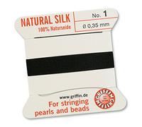 GRIFFIN 100% Natural Silk Beading Cord String Thread - Black - 2 metres with one needle - Size 0.35mm