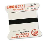 GRIFFIN 100% Natural Silk Beading Cord String Thread - Black - 2 metres with one needle - Size 0.3mm