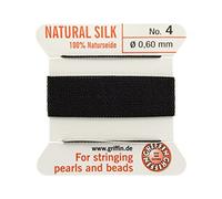 Griffin 100% Natural Silk Beading Cord String Thread - Black - 2 metres with one Needle - Size 0.60mm