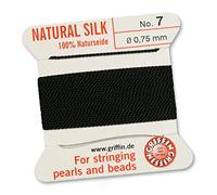 Griffin 100% Natural Silk Beading Cord String Thread - Black - 2 metres with one Needle - Size 0.75mm