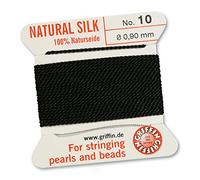 GRIFFIN 100% Natural Silk Beading Cord String Thread - Black - 2 metres with one needle - Size 0.90mm